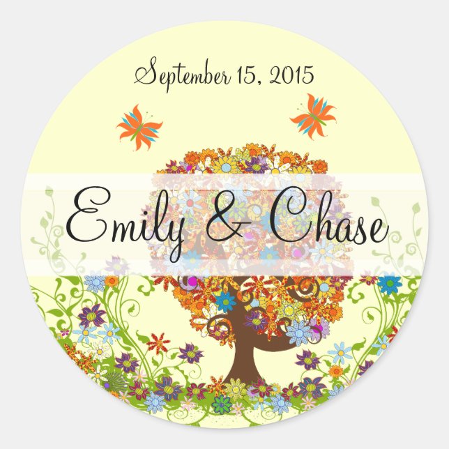 Flower Love Tree Wedding Stickers (Front)