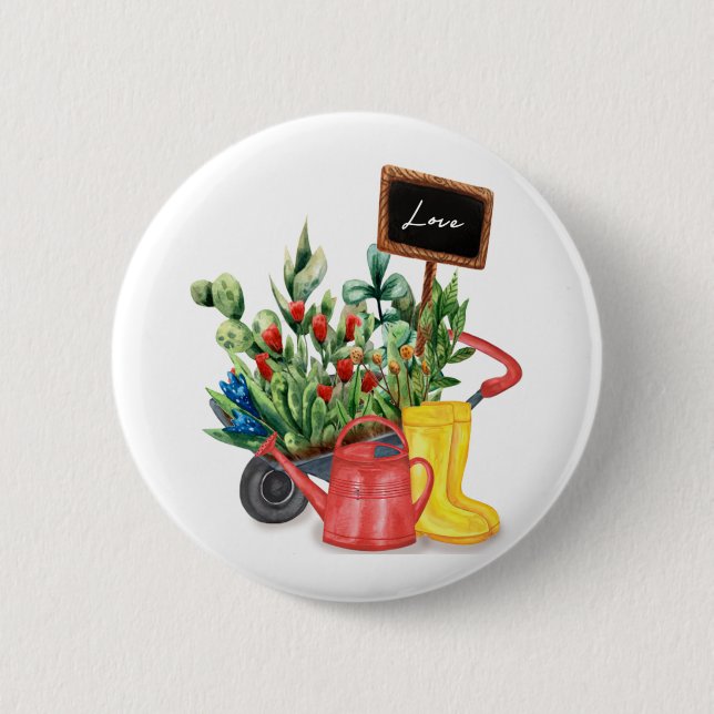 Flower love tulips watering can rubber boots button (Front)