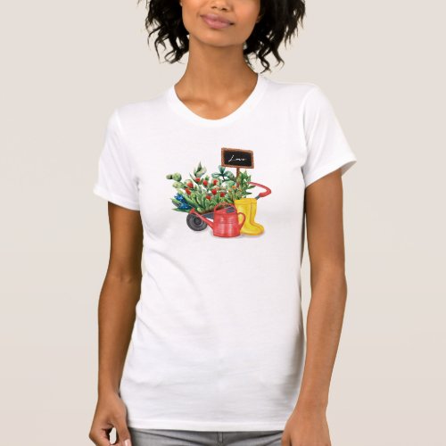 Flower love tulips watering can rubber boots T_Shirt