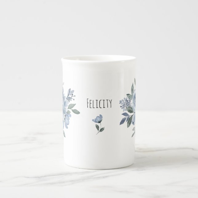 Flower Lover Blue Flowers Bone China Mug (Front)