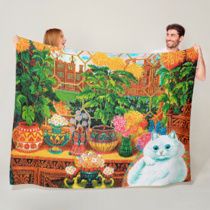 Flower Lovers Cat, Louis Wain Fleece Blanket