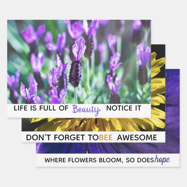 Flower macro photography motivational quotes wrapping paper sheets (Set)