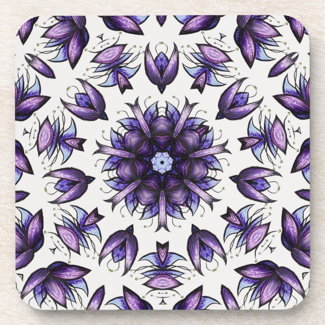 Flower Mandala Abstract Kaleidoscopic Pattern Beverage Coaster (Front)