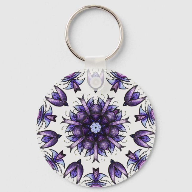 Flower Mandala Abstract Kaleidoscopic Pattern Keychain (Front)