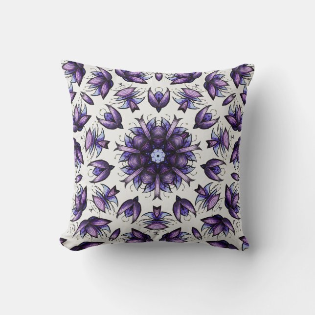 Flower Mandala Abstract Kaleidoscopic Pattern Throw Pillow (Front)
