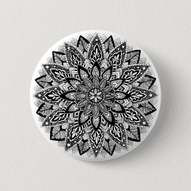 Flower Mandala black and white Button (Front)
