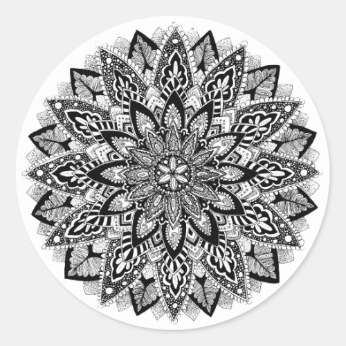 Flower Mandala black and white Classic Round Sticker