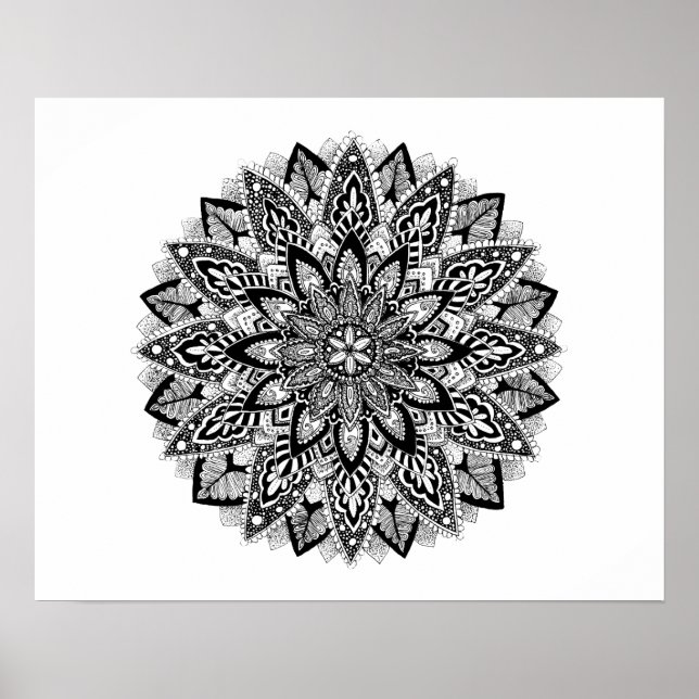 Flower Mandala black and white Poster (Front)