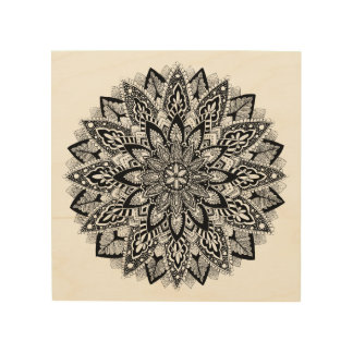 Flower Mandala black and white Wood Wall Decor