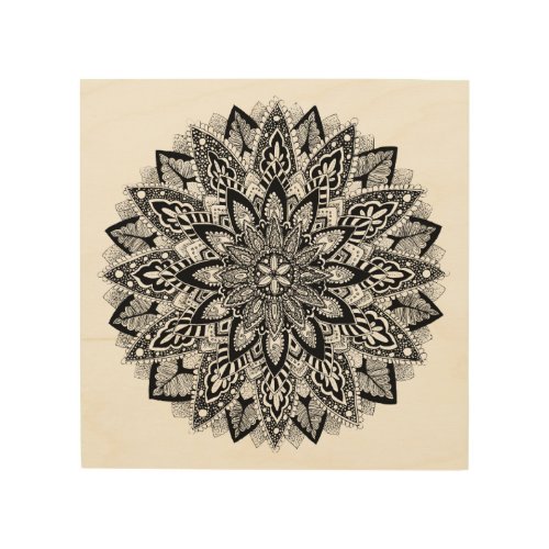 Flower Mandala black and white Wood Wall Decor