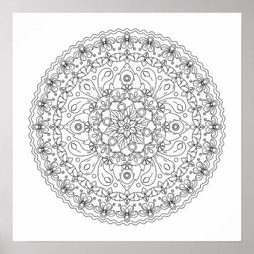 Flower Mandala Coloring for Adults Poster