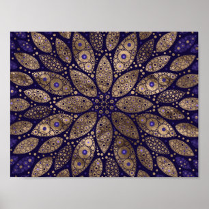 Flower Mandala - Dot Art - Purple and Gold Poster