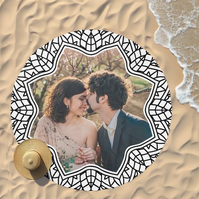 Flower Mandala Floral Shaped Personalized Photo Beach Towel (Beach)