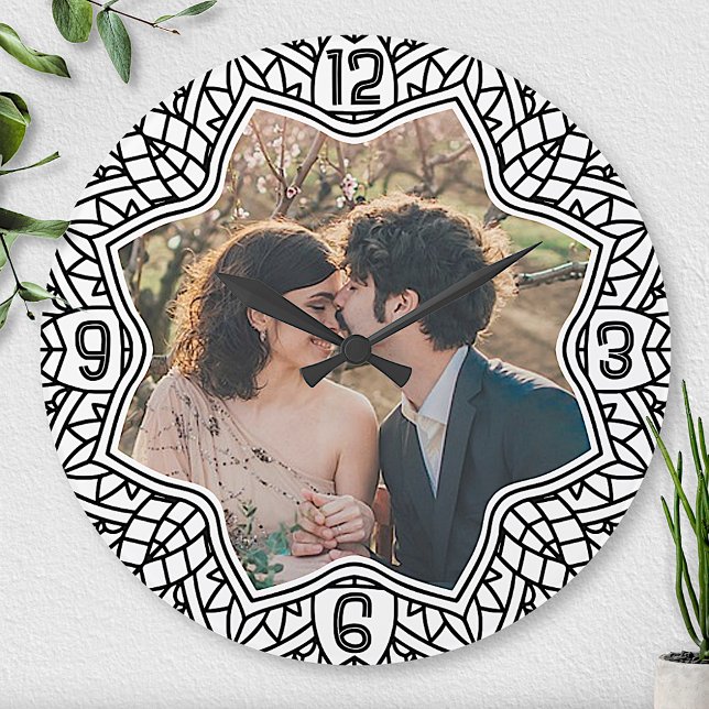 Flower Mandala Floral Shaped Personalized Photo Round Clock (Creator Uploaded)