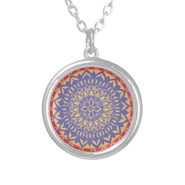Flower Mandala Silver Plated Necklace (Front)
