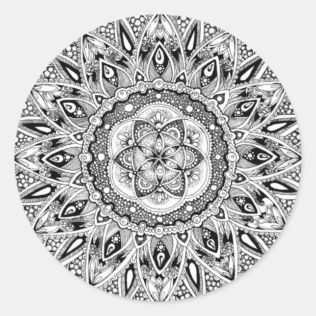 Flower mandala w/ seed of life classic round sticker (Front)