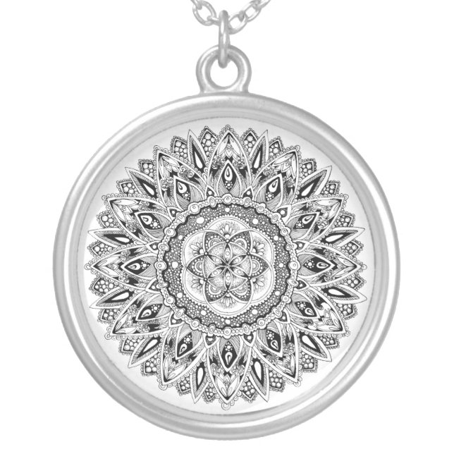 Flower mandala w/ seed of life silver plated necklace (Front)