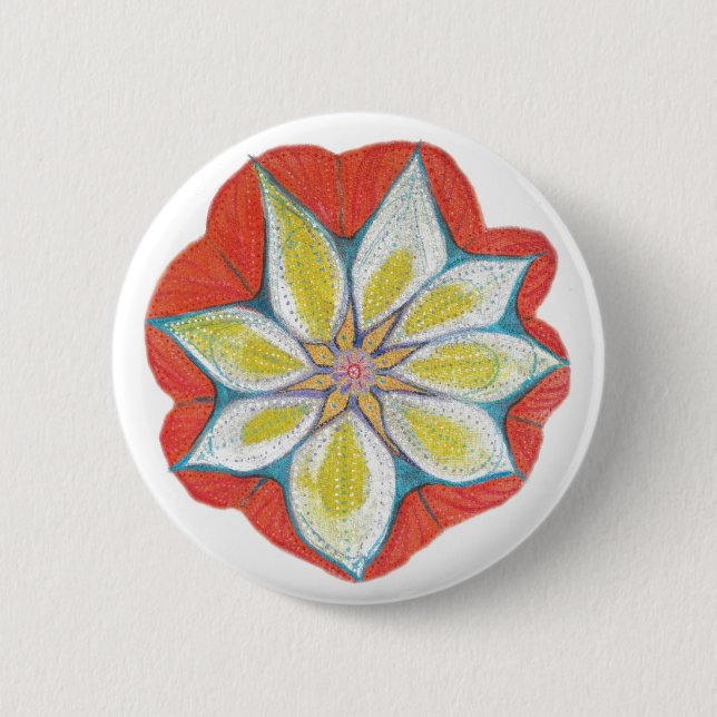Flower Mandala Yoga Round Badge Button (Front)