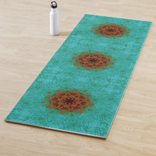 Flower Mandala Zen Peacock Green Copper Brown Yoga Mat