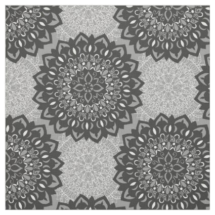 Flower Mandalas Gray pattern Fabric