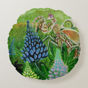 Flower Mantis Painting  Round Pillow
