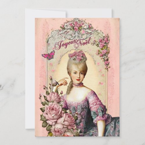 Flower Marie Antoinette Merry Christmas in French Holiday Card