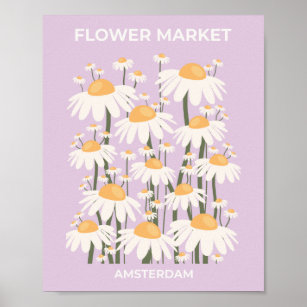 Flower Market Amsterdam Abstract Retro Daisies Poster