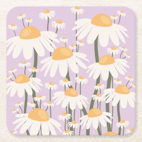 Flower Market Amsterdam Abstract Retro Daisies Square Paper Coaster