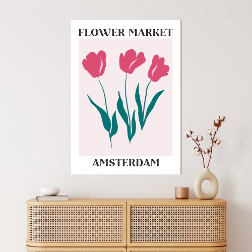 Flower Market Amsterdam Pink Tulips Floral Canvas Print