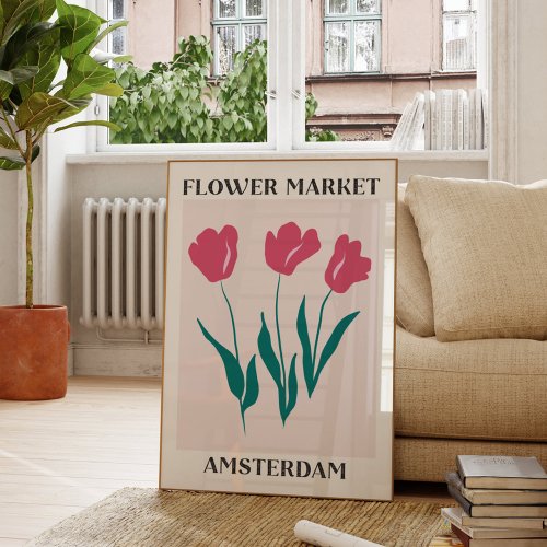 Flower Market Amsterdam Pink Tulips Floral Poster