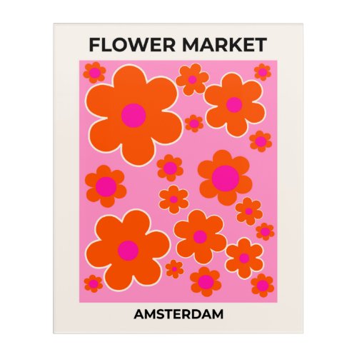 Flower Market Amsterdam Retro Flowers Pink Orange Acrylic Print