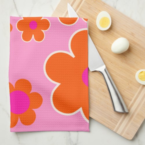 Flower Market Amsterdam Retro Flowers Pink Orange Kitchen Towel