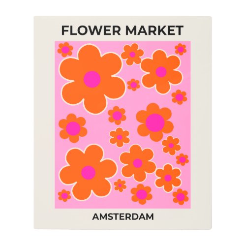 Flower Market Amsterdam Retro Flowers Pink Orange Metal Print