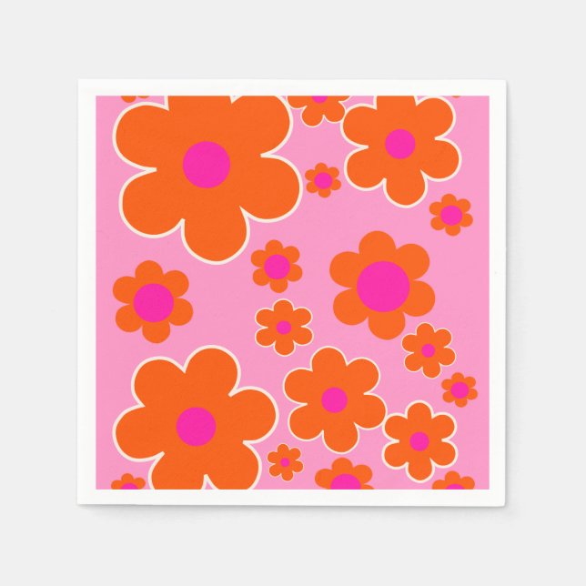 Flower Market Amsterdam Retro Flowers Pink Orange Napkins (Front)