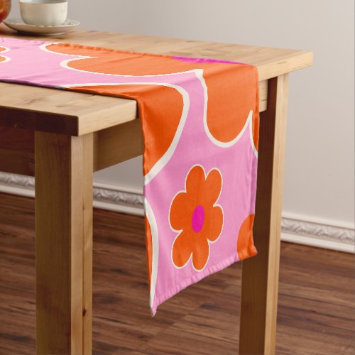 Flower Market Amsterdam Retro Flowers Pink Orange Short Table Runner