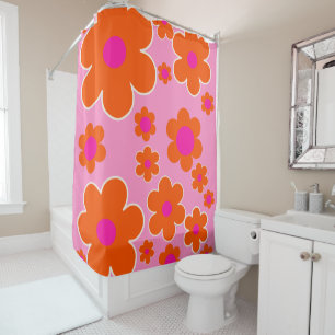 Flower Market Amsterdam Retro Flowers Pink Orange Shower Curtain