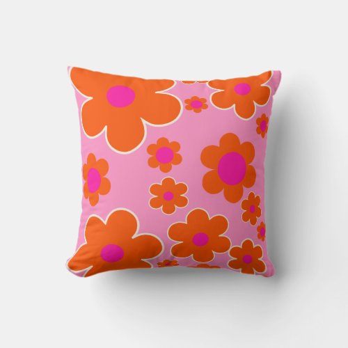 Flower Market Amsterdam Retro Flowers Pink Orange Throw Pillow