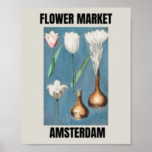 Flower Market Amsterdam Vintage Tulip Poster