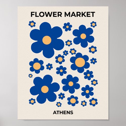 Flower Market Athens Floral Blue Yellow Flowers Poster