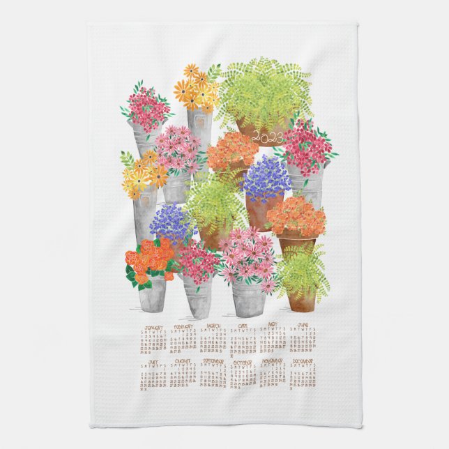 Flower Market Calendar Kitchen Towel (Vertical)
