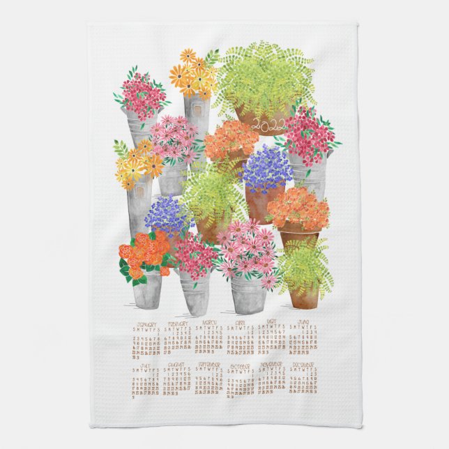 Flower Market Calendar Kitchen Towel (Vertical)