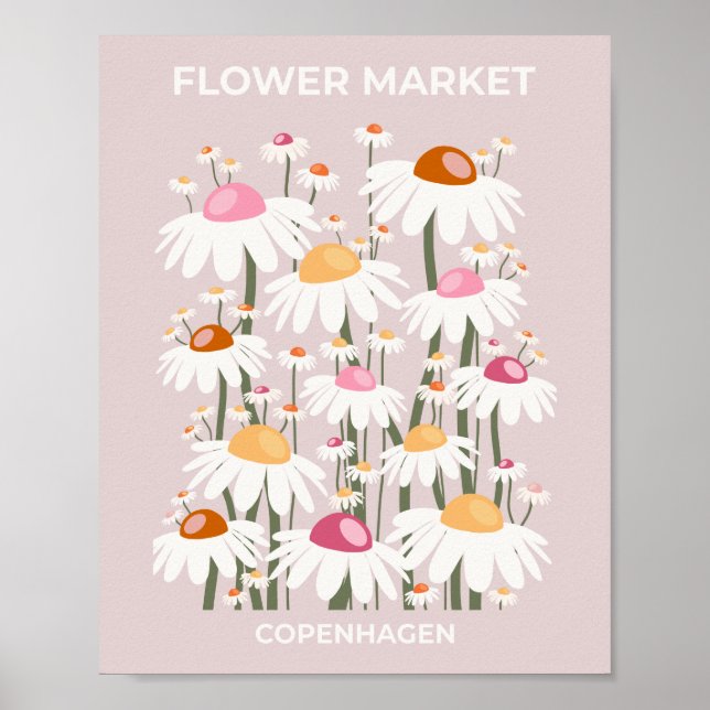 Flower Market Copenhagen Blush Pink Floral Pattern Poster (Front)