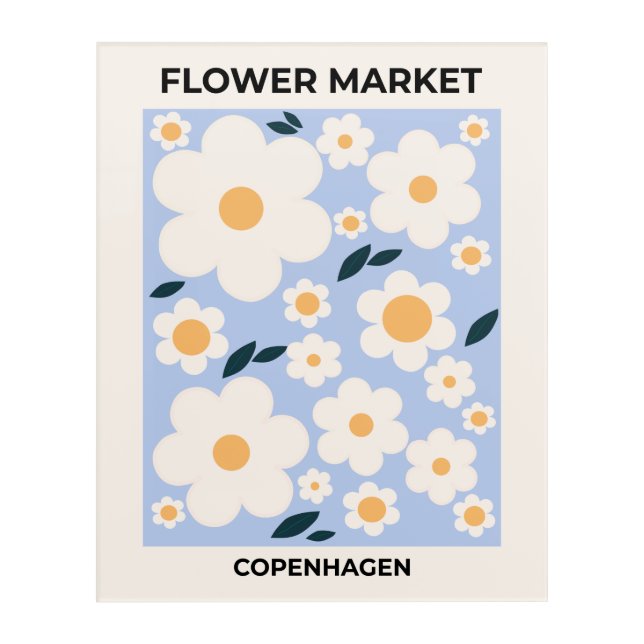 Flower Market Copenhagen Flowers White Blue Floral Acrylic Print (Front)