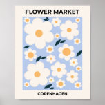 Flower Market Copenhagen Flowers White Blue Floral Poster at Zazzle