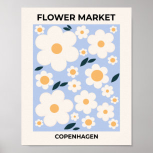 Flower Market Copenhagen Flowers White Blue Floral Poster