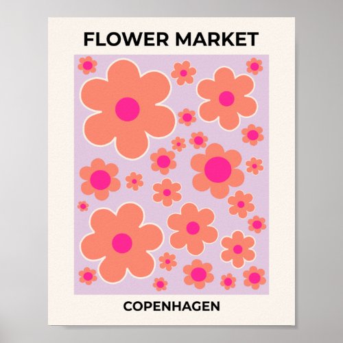 Flower Market Copenhagen Retro Colorful Floral Poster