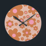 Flower Market Dublin Retro Flowers Colorful Floral Round Clock<br><div class="desc">Flower Market Dublin: abstract floral art – retro flowers print – earth tones / beige and pink.</div>