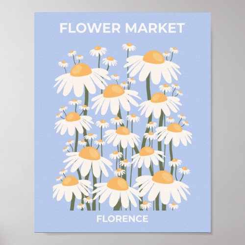Flower Market Florence Pastel Blue Retro Floral Poster