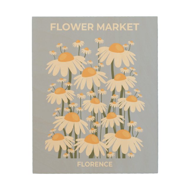 Flower Market Florence Pastel Blue Retro Floral Wood Wall Art (Front)