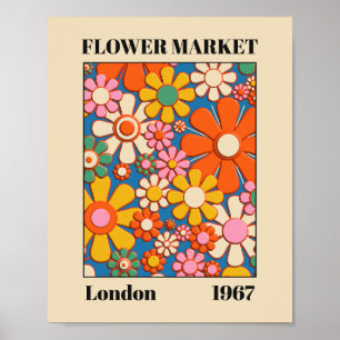 Flower Market London 1967 Colorful Retro 60s  Poster